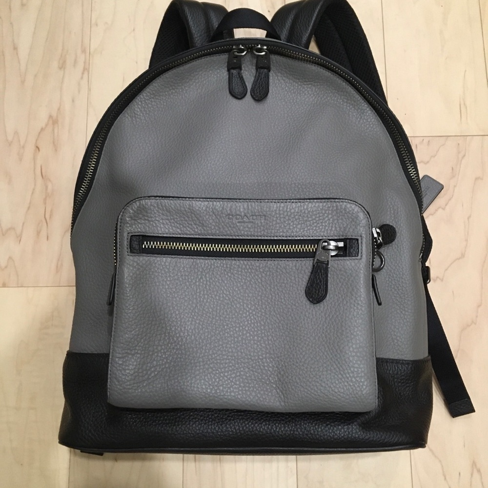 Coach Gray and Black Leather Backpack